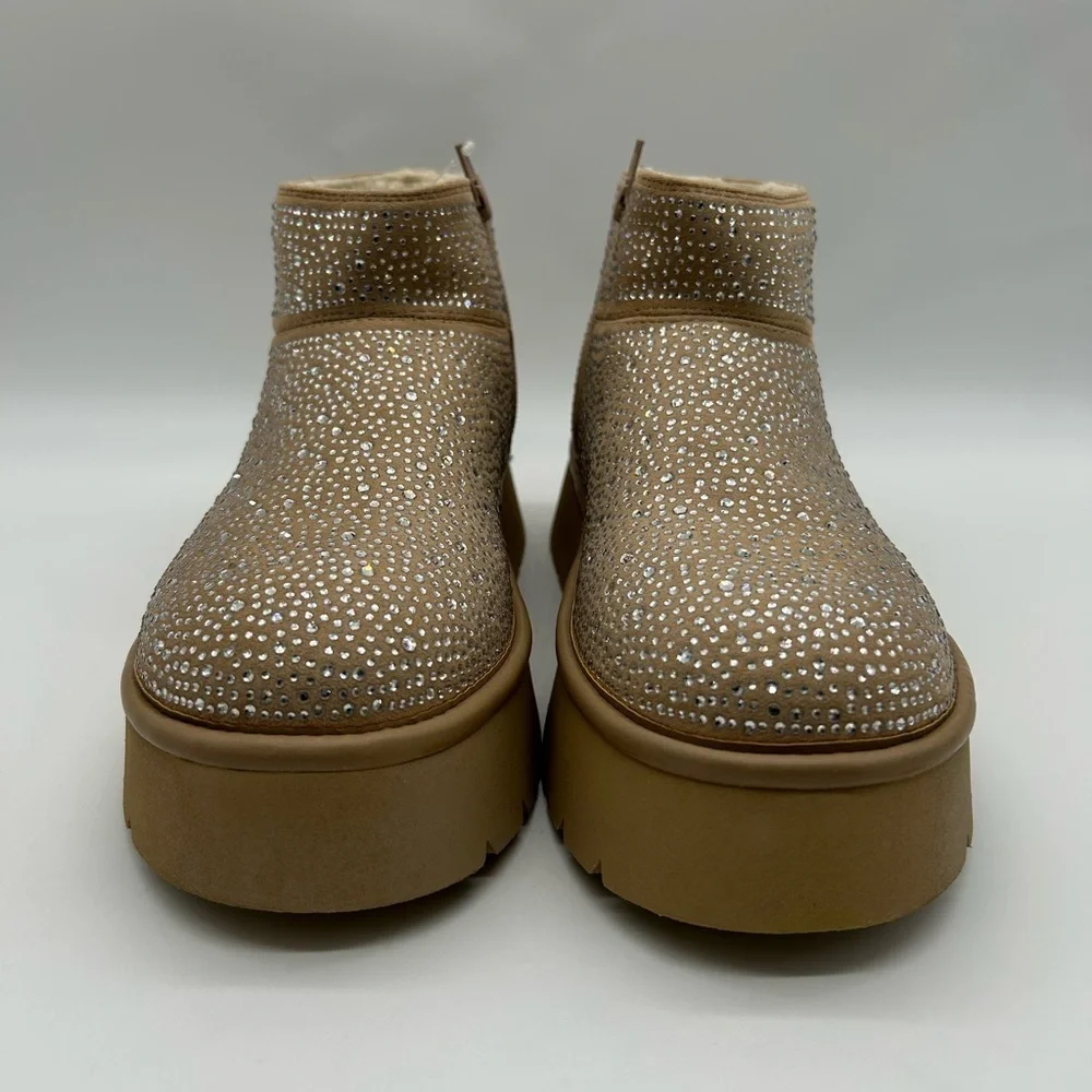 Wild Fable Missy Platform Ankle Boots Beige Rhinestone Vegan Suede Size 10 NIB